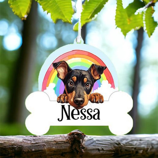 Personalised Doberman Pinscher Rainbow Hanging Decoration