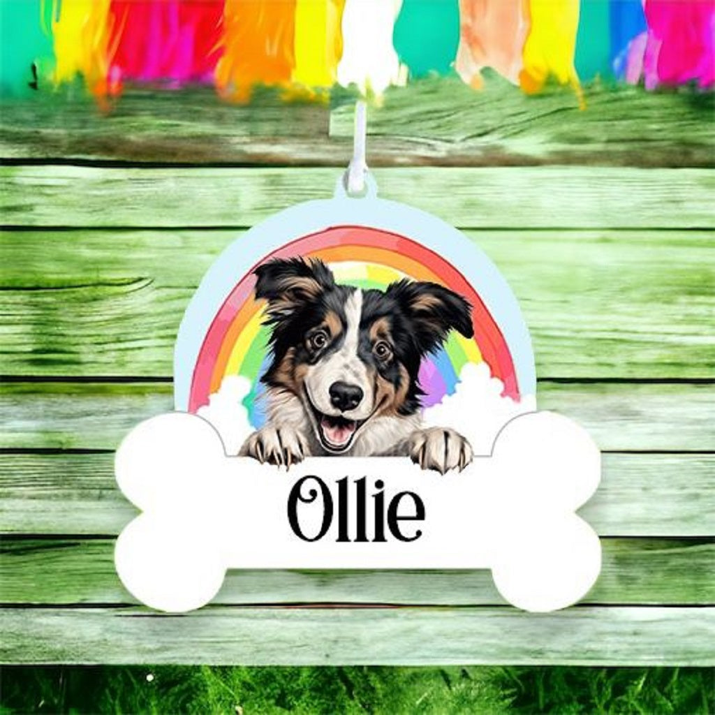 Personalised Collie Rainbow Hanging Decoration