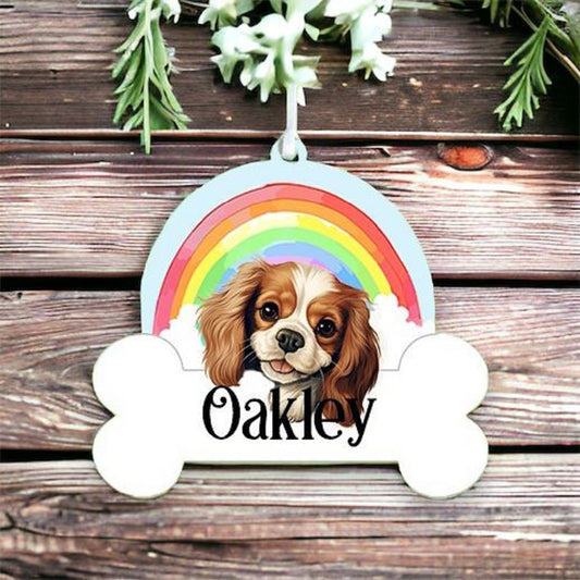 Personalised Cavalier King Charles Spaniel Rainbow Hanging Decoration