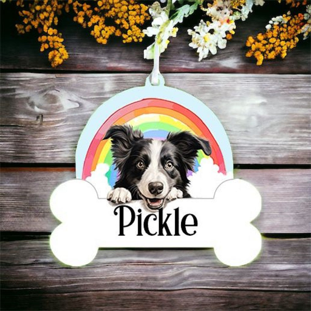 Personalised Border Collie Rainbow Hanging Decoration