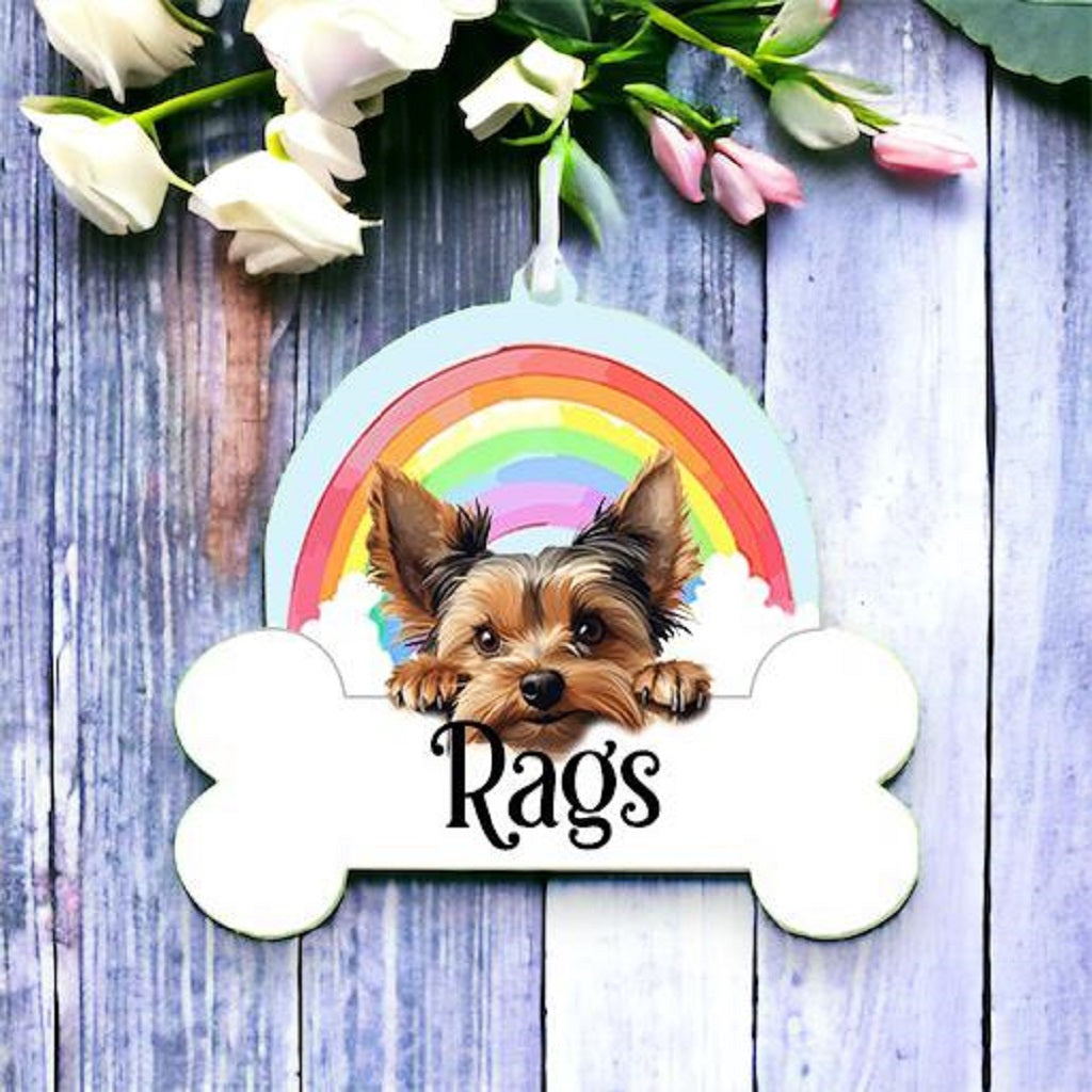 Personalised Yorkshire Terrier Rainbow Hanging Decoration