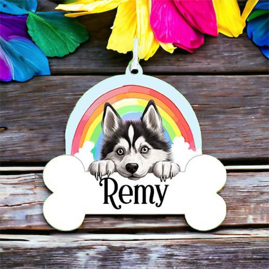 Personalised Siberian Husky Rainbow Hanging Decoration