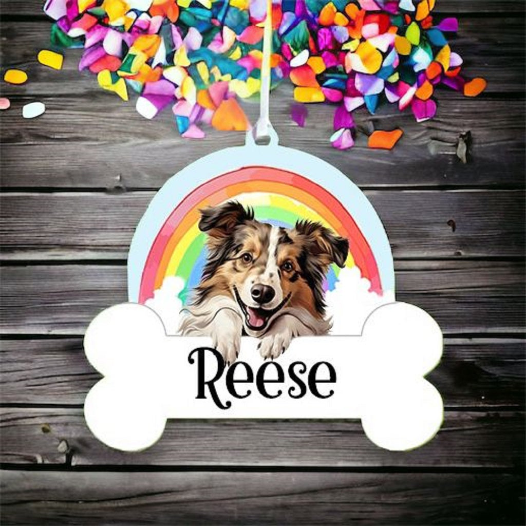 Personalised Shetland Sheepdog Rainbow Hanging Decoration