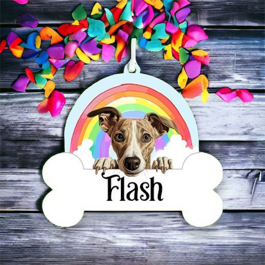 Personalised Whippet Rainbow Hanging Decoration