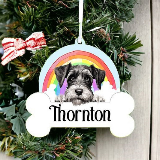 Personalised Schnauzer Rainbow Hanging Decoration