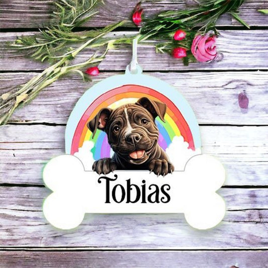 Personalised Staffordshire Bull Terrier Rainbow Hanging Decoration