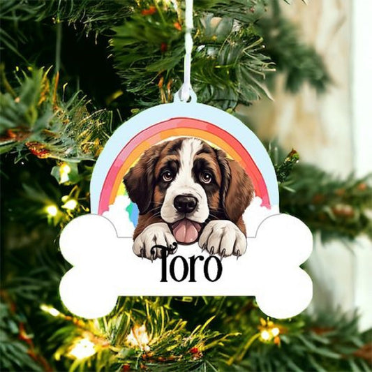 Personalised St. Bernard Rainbow Hanging Decoration