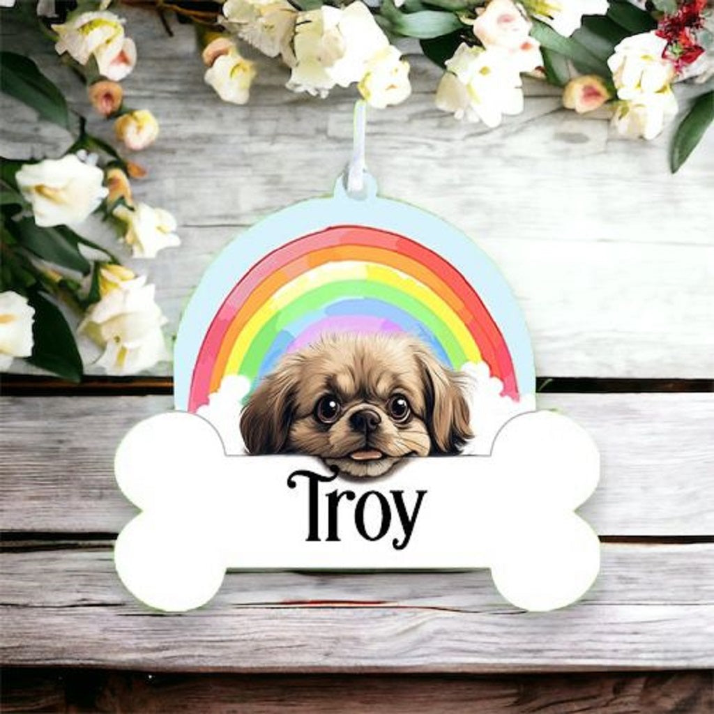 Personalised Pekingese Rainbow Hanging Decoration