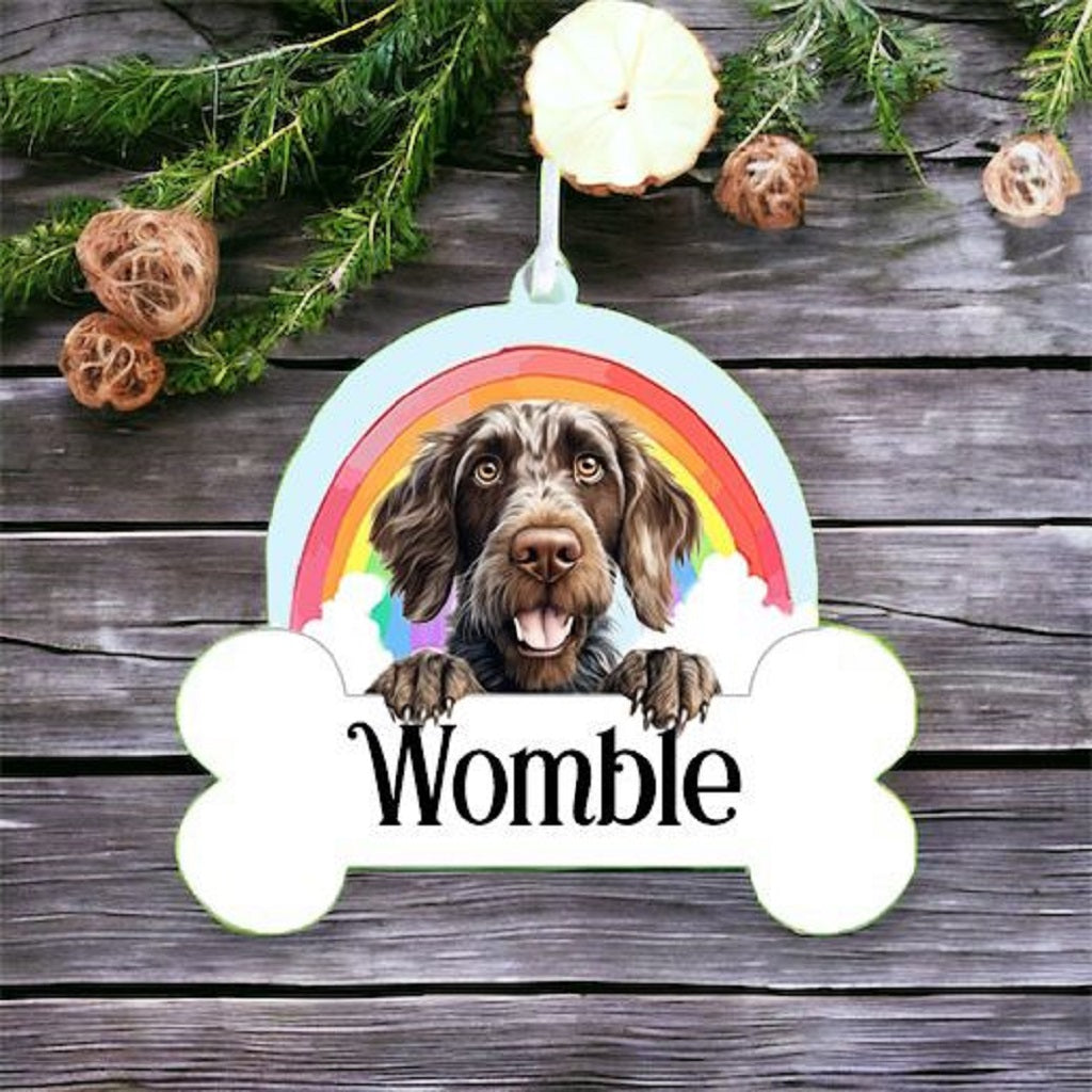 Personalised German Wirehaired Pointer Rainbow Hanging Decoration