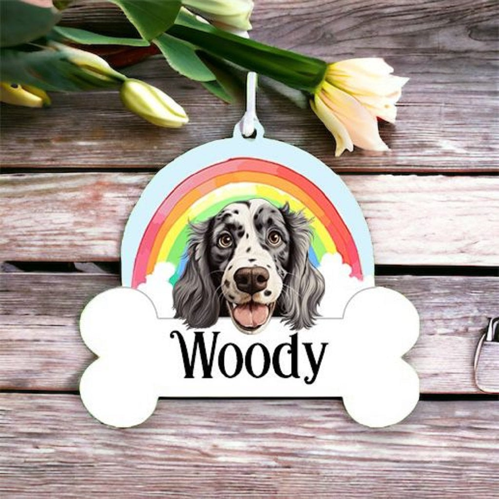 Personalised English Setter Rainbow Hanging Decoration