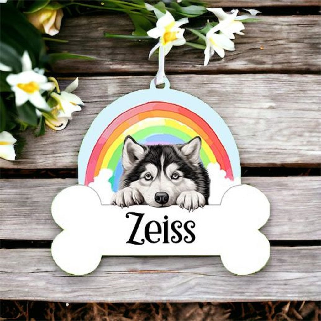 Personalised Alaskan Malamute Rainbow Hanging Decoration