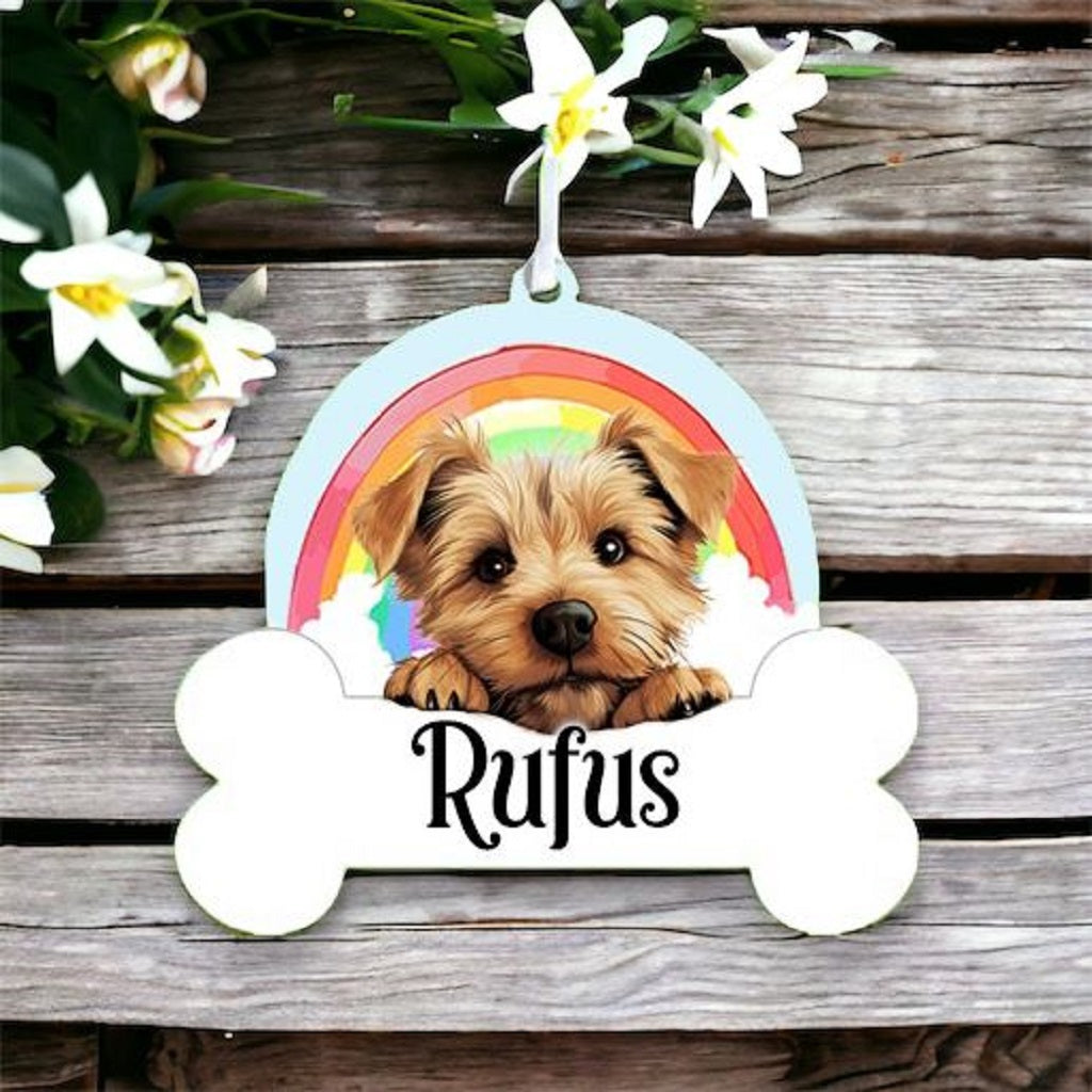 Personalised Norfolk Terrier Rainbow Hanging Decoration