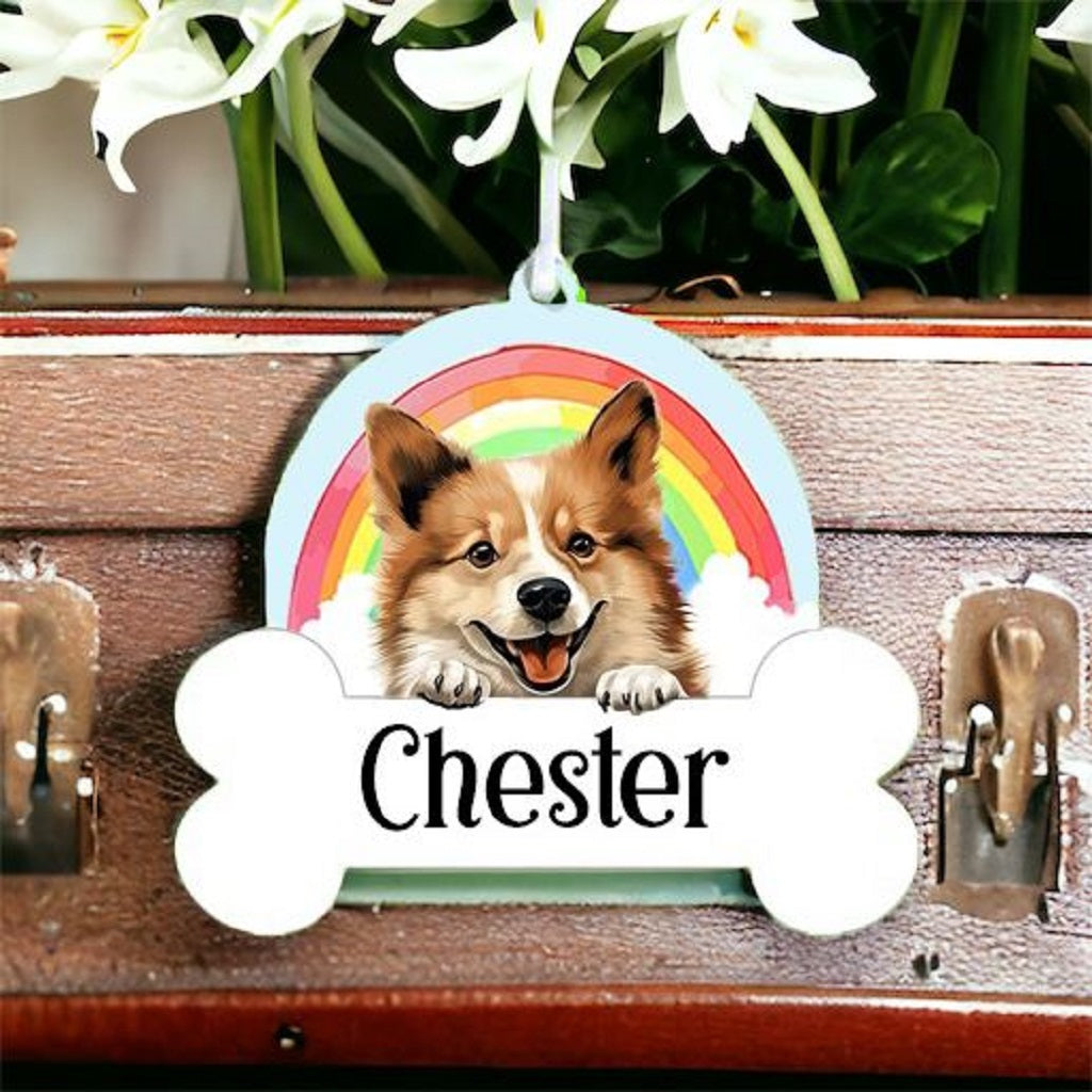 Personalised Icelandic Sheepdog Rainbow Hanging Decoration