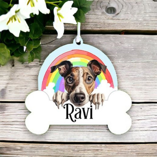 Personalised Greyhound Rainbow Hanging Decoration