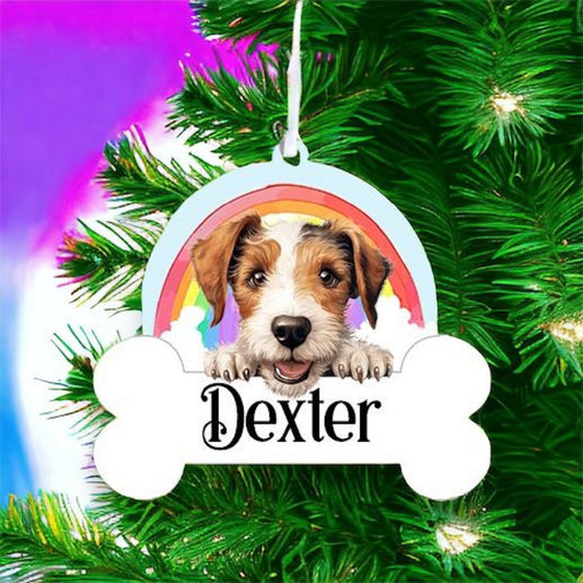 Personalised Wire Fox Terrier Rainbow Hanging Decoration