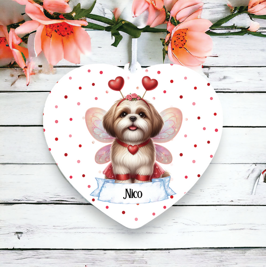 Personalised Shih Tzu Hearts and Wings Decoration