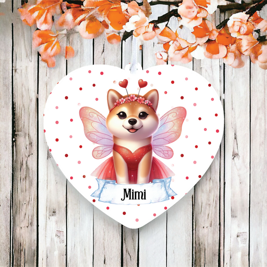 Personalised Shiba Inu Hearts and Wings Decoration