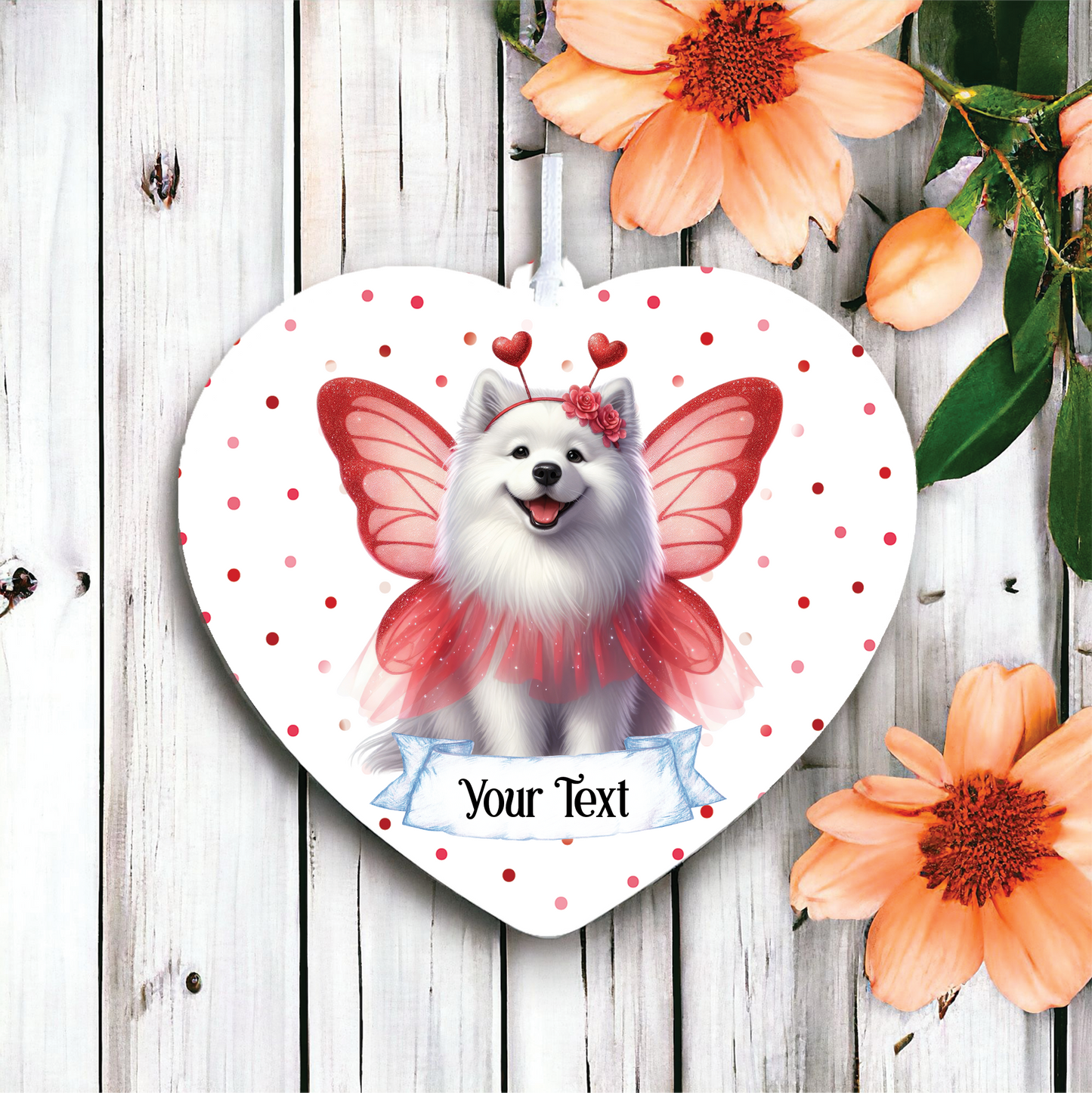 Personalised Samoyed Hearts and Wings Decoration