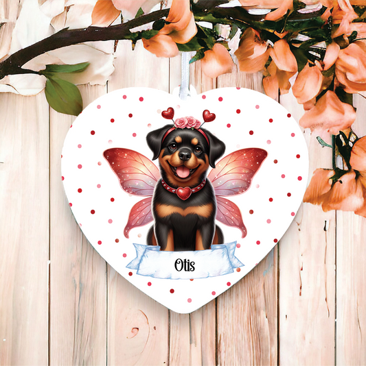 Personalised Rottweiler Hearts and Wings Decoration