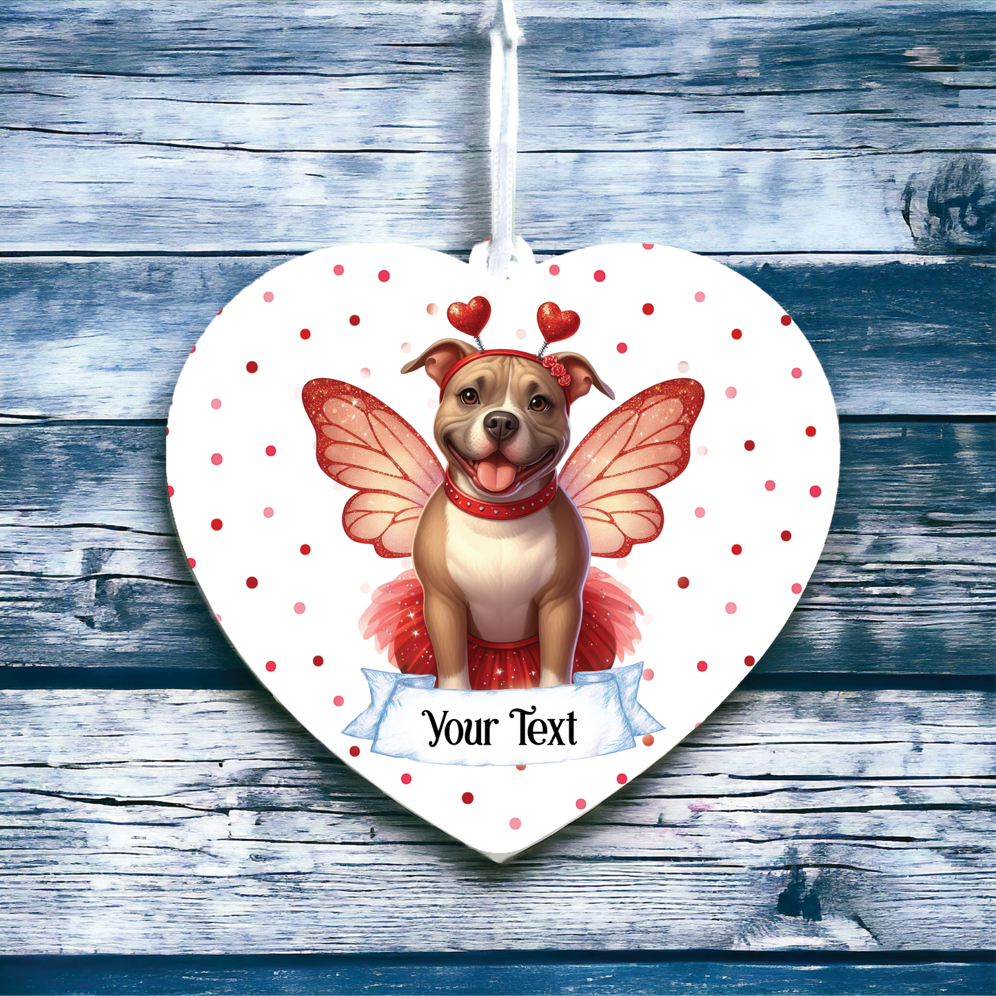 Personalised Pitbull Hearts and Wings Decoration