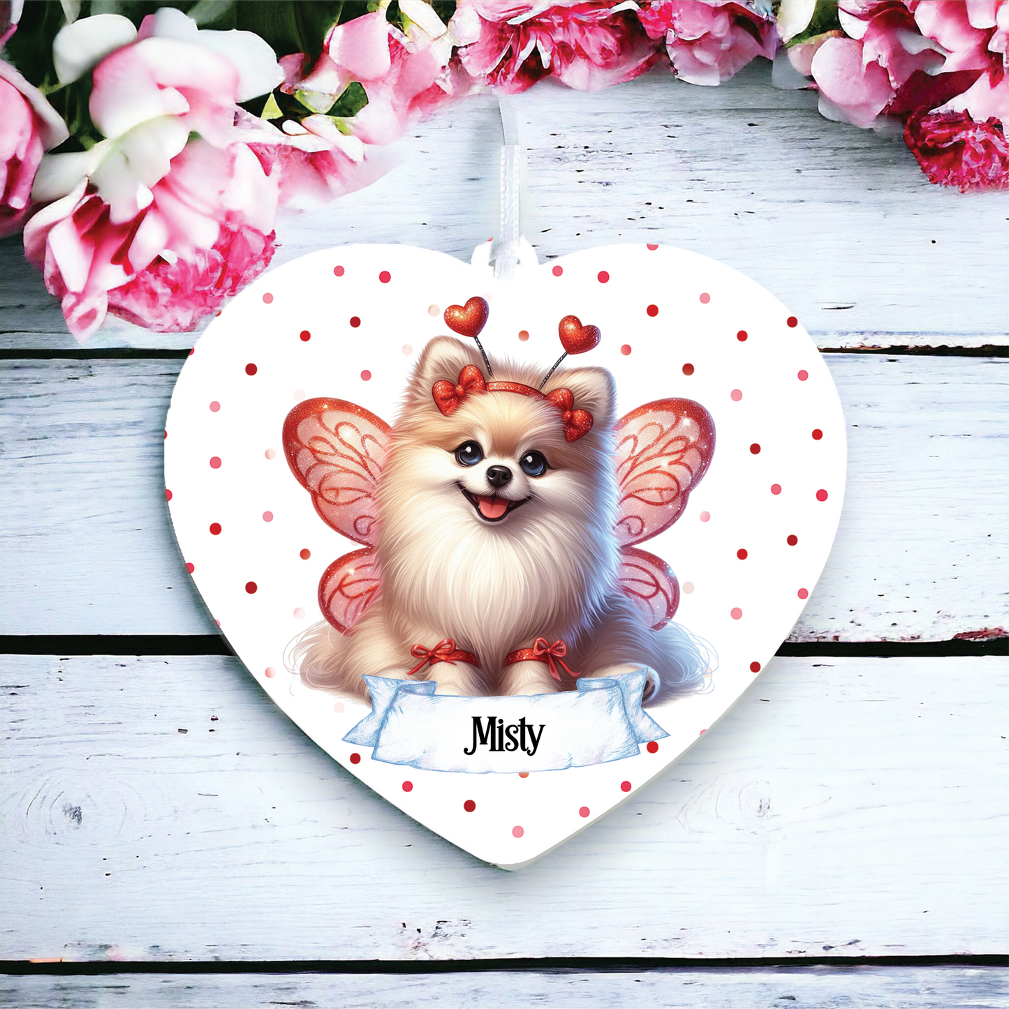 Personalised Pomeranian Hearts and Wings Decoration