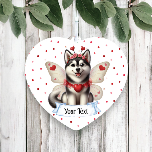 Personalised Siberian Husky Hearts and Wings Decoration