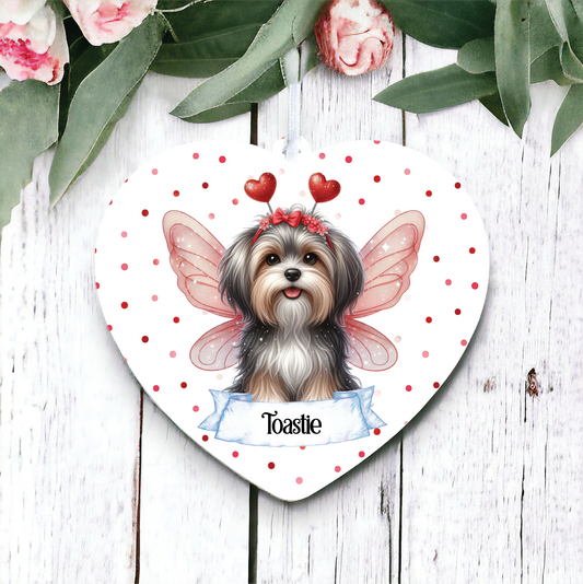 Personalised Havanese Hearts and Wings Decoration