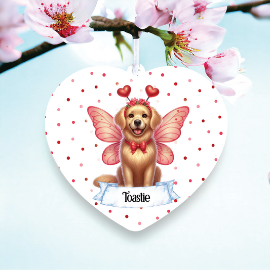 Personalised Golden Retriever Hearts and Wings Decoration