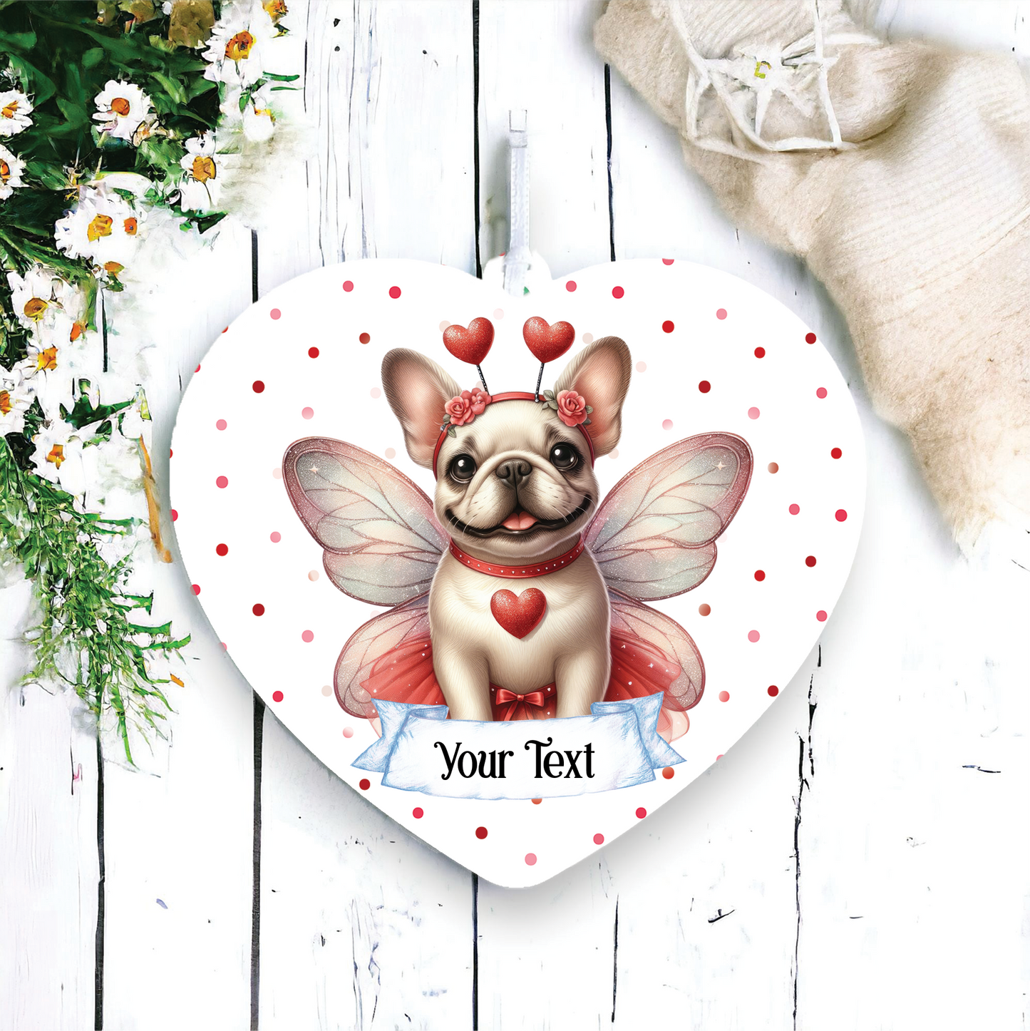 Personalised French Bulldog Hearts and Wings Decoration