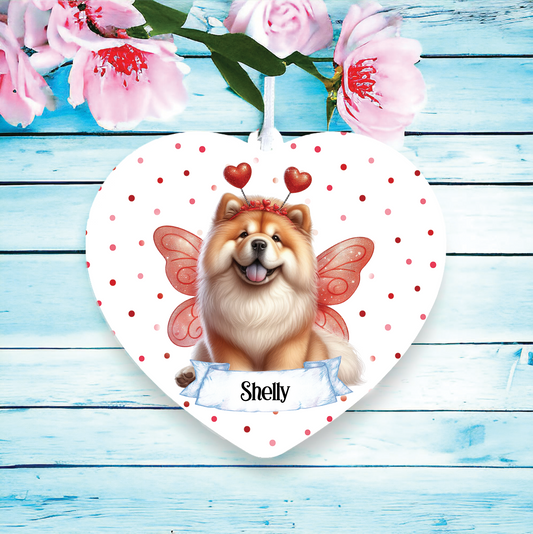 Personalised Chow Chow Hearts and Wings Decoration