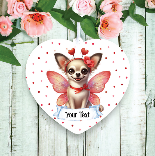 Personalised Chihuahua Hearts and Wings Decoration