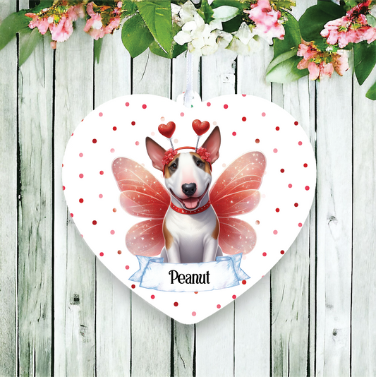 Personalised Bull Terrier Hearts and Wings Decoration