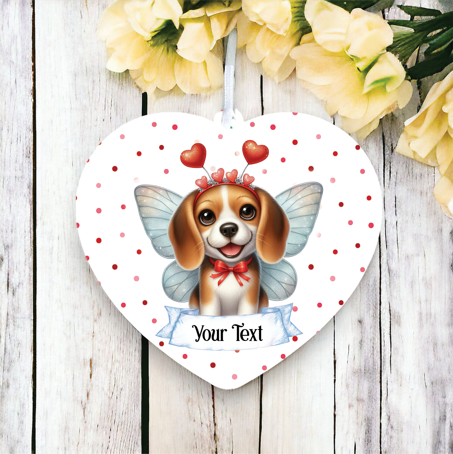 Personalised Beagle Hearts and Wings Decoration