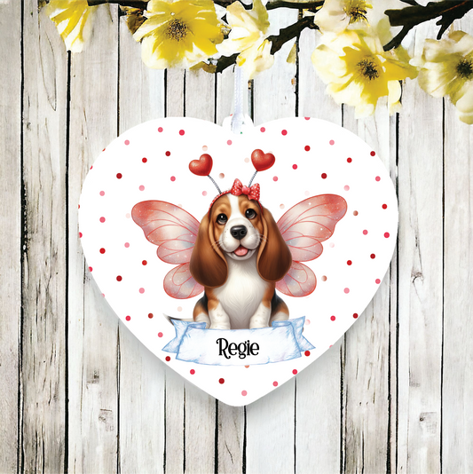 Personalised Basset Hound Hearts and Wings Decoration