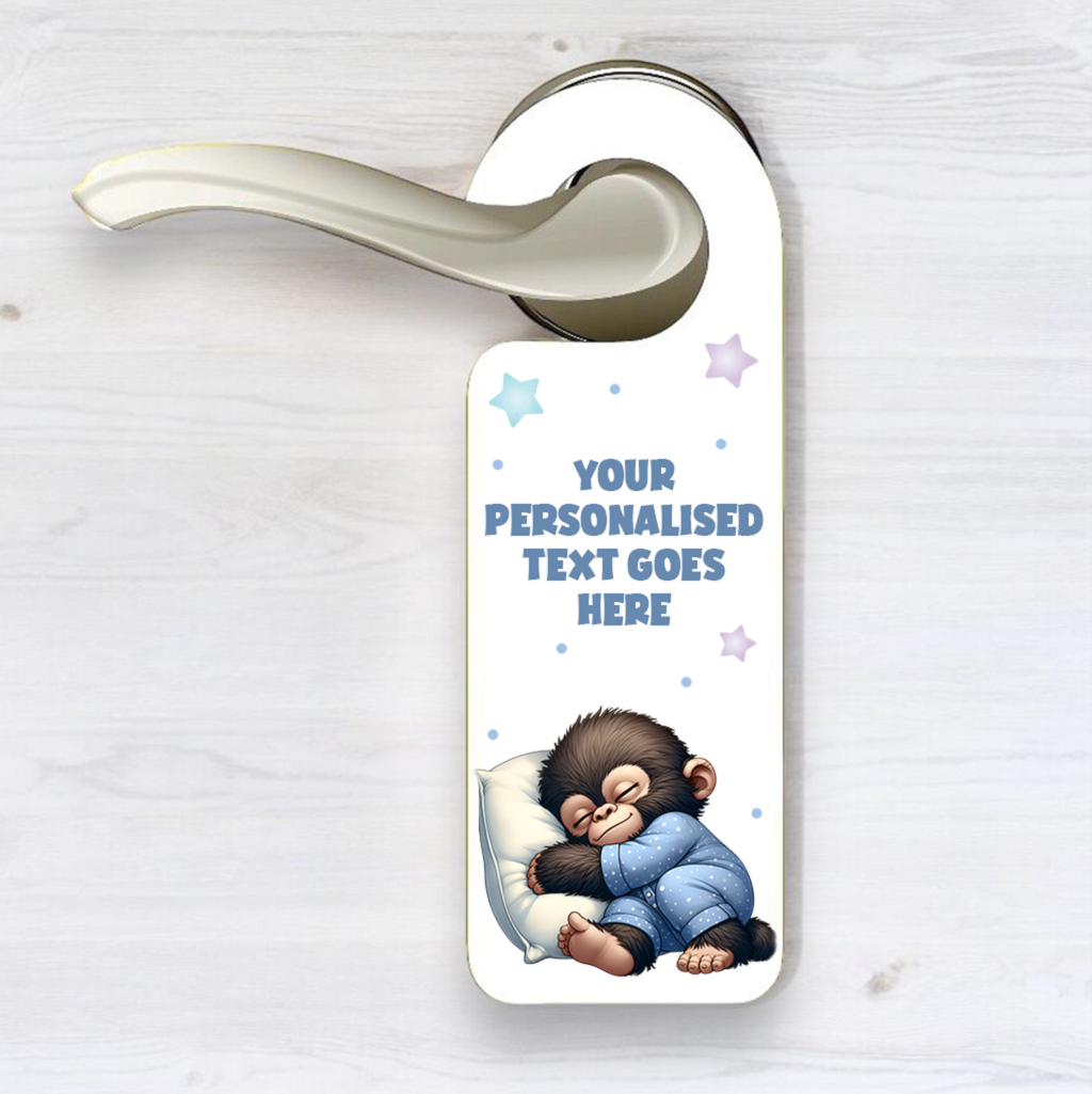 Personalised Monkey Sleeping Door Hanger Gift