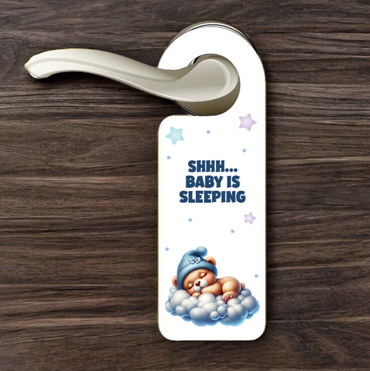 Personalised Baby Sleeping Door Hanger Gift Blue