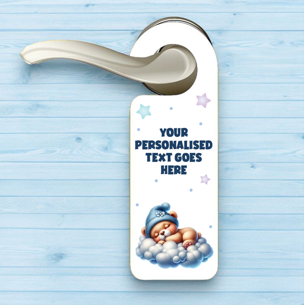 Personalised Baby Sleeping Door Hanger Gift Blue