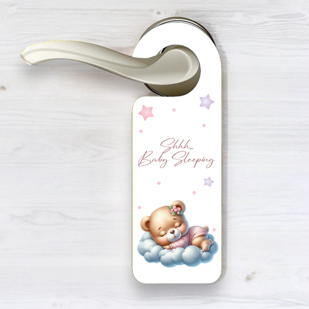 Personalised Baby Sleeping Door Hanger Gift Pink