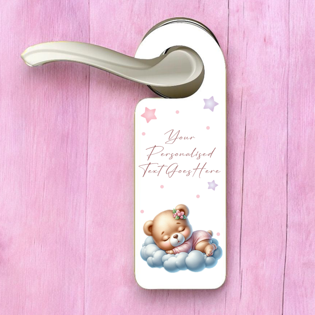 Personalised Baby Sleeping Door Hanger Gift Pink