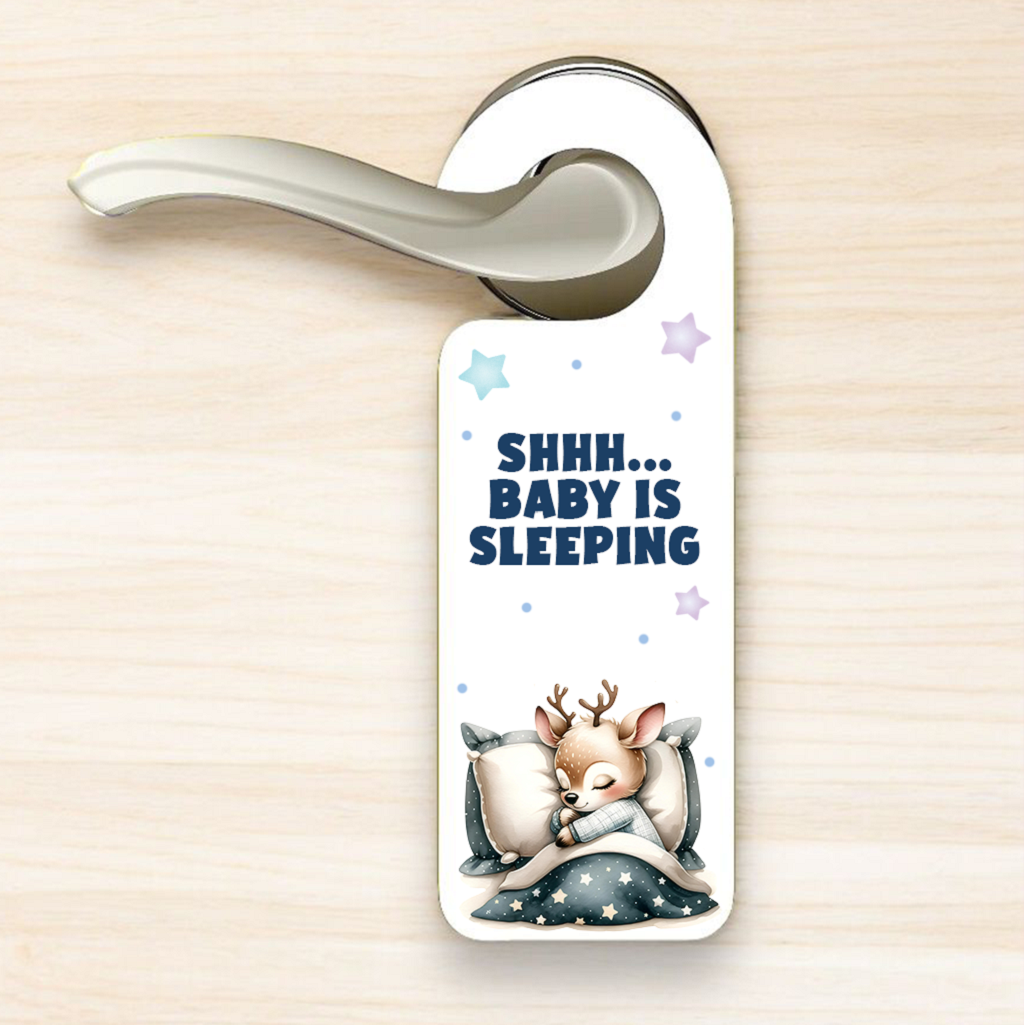 Personalised Reindeer Sleeping Door Hanger Gift