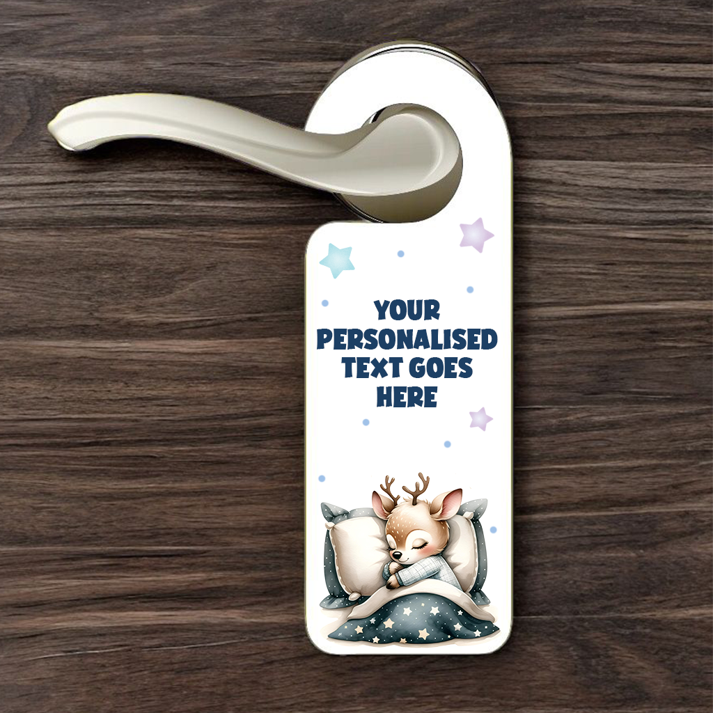 Personalised Reindeer Sleeping Door Hanger Gift