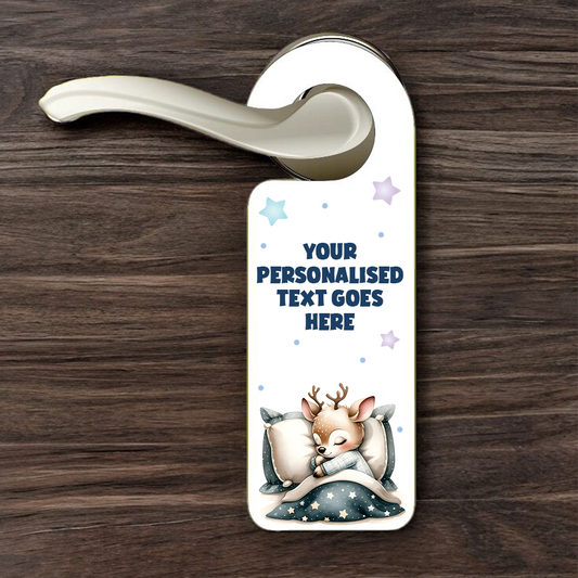 Personalised Reindeer Sleeping Door Hanger Gift