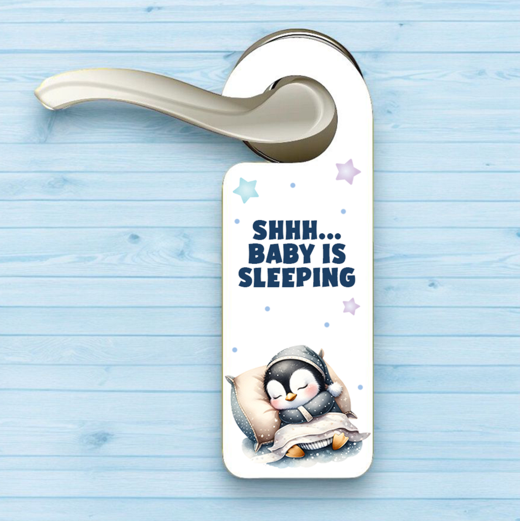 Personalised Penguin Sleeping Door Hanger Gift