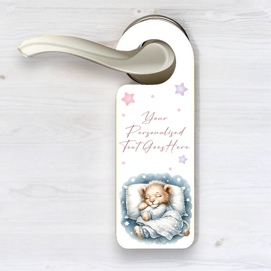 Personalised Lion Sleeping Door Hanger Gift