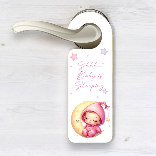 Personalised Baby Sleeping Moon Blue - Door Hanger Gift