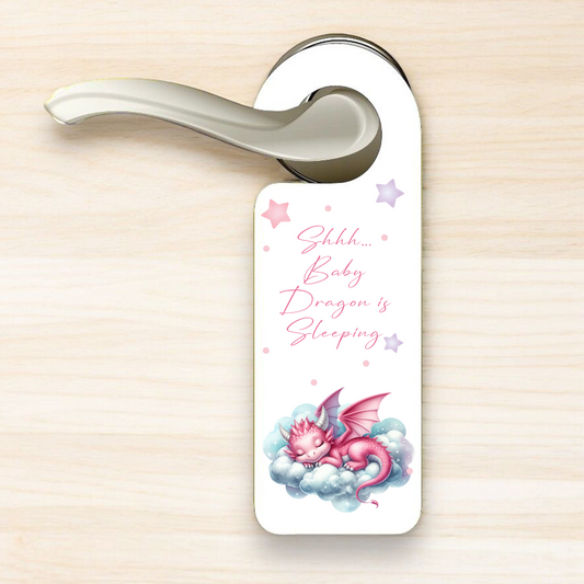 Personalised Dragon Sleeping Pink - Door Hanger Gift