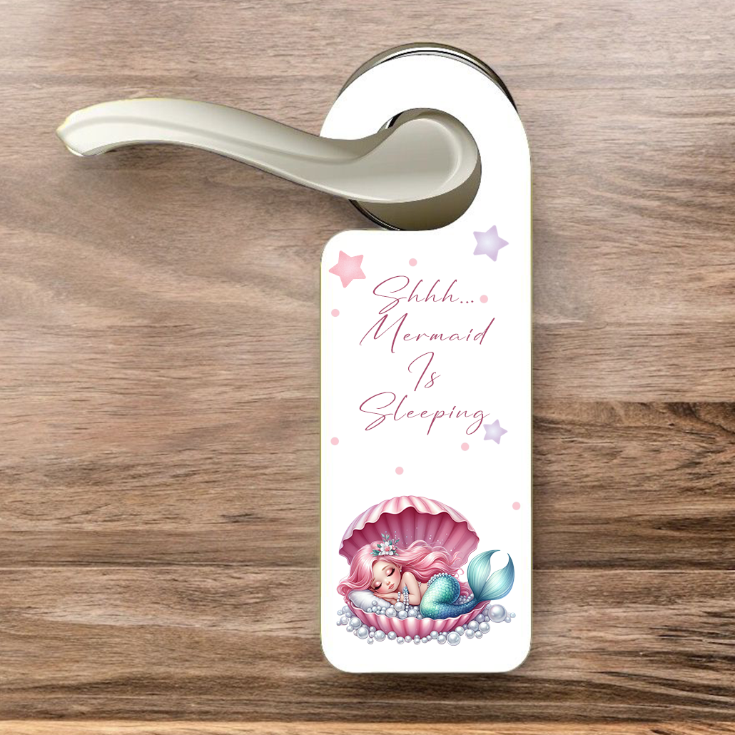 Personalised Mermaid Sleeping Pink - Door Hanger Gift