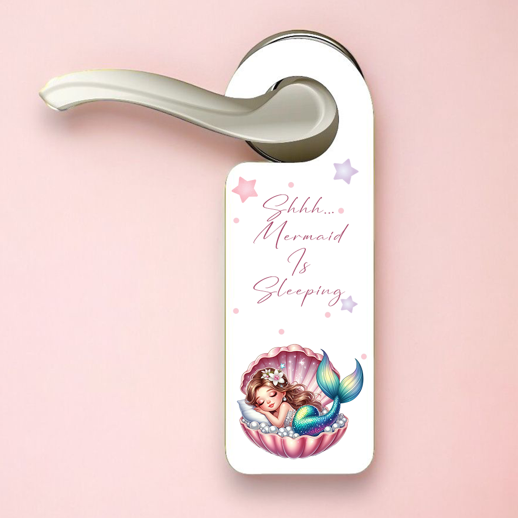 Personalised Mermaid Sleeping Pink B - Door Hanger Gift