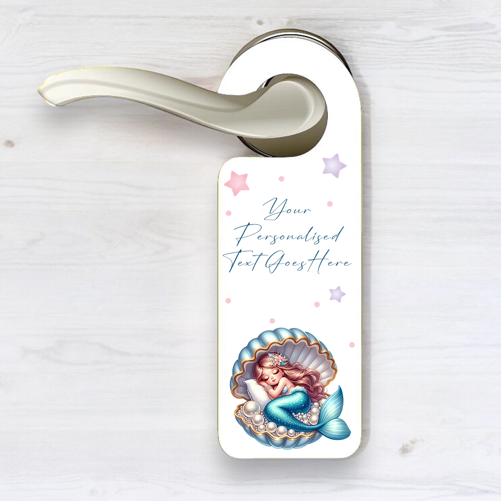 Personalised Mermaid Sleeping Blue - Door Hanger Gift