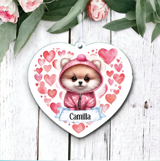 Personalised Pomeranian Pink Heart Hoodie Decoration